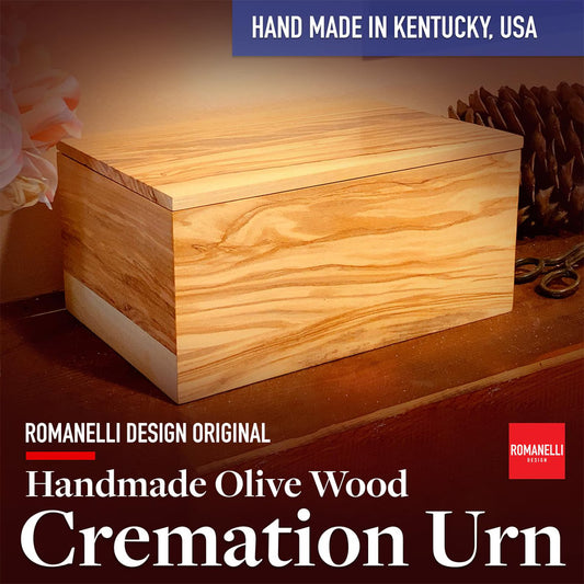 Handmade Olive Wood Cremation Urn — Adult Memorial Box (Columbarium-Friendly)