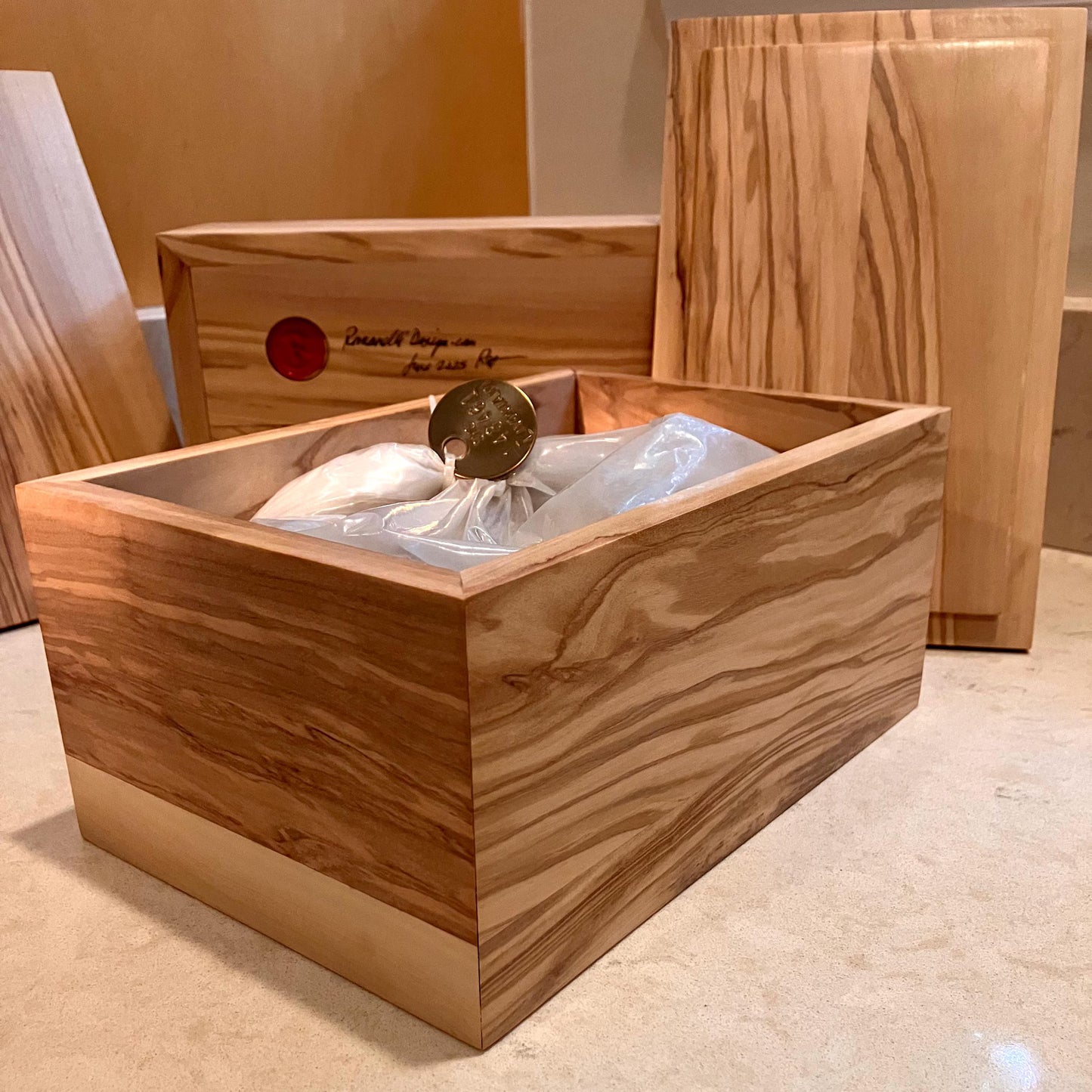 Handmade Olive Wood Cremation Urn — Adult Memorial Box (Columbarium-Friendly)