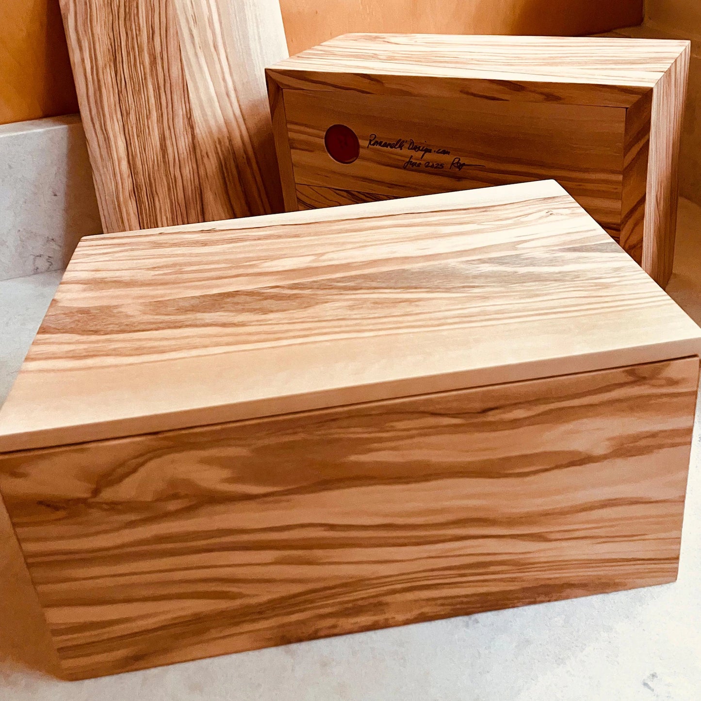 Handmade Olive Wood Cremation Urn — Adult Memorial Box (Columbarium-Friendly)