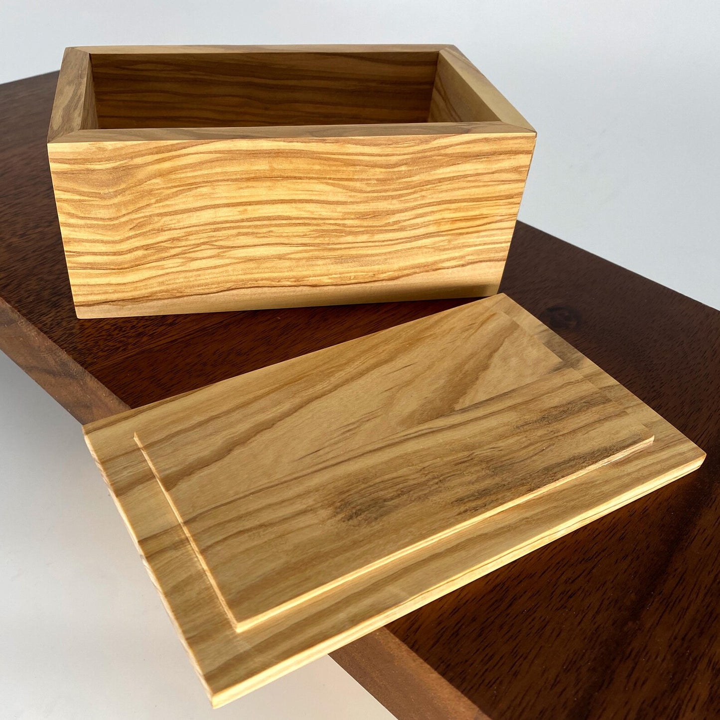 Handmade Olive Wood Cremation Urn — Adult Memorial Box (Columbarium-Friendly)